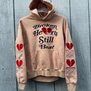 Citizens of Heaven Broken Hearts Still Beat Graphic Hoodie Embroidered Tan Sz M